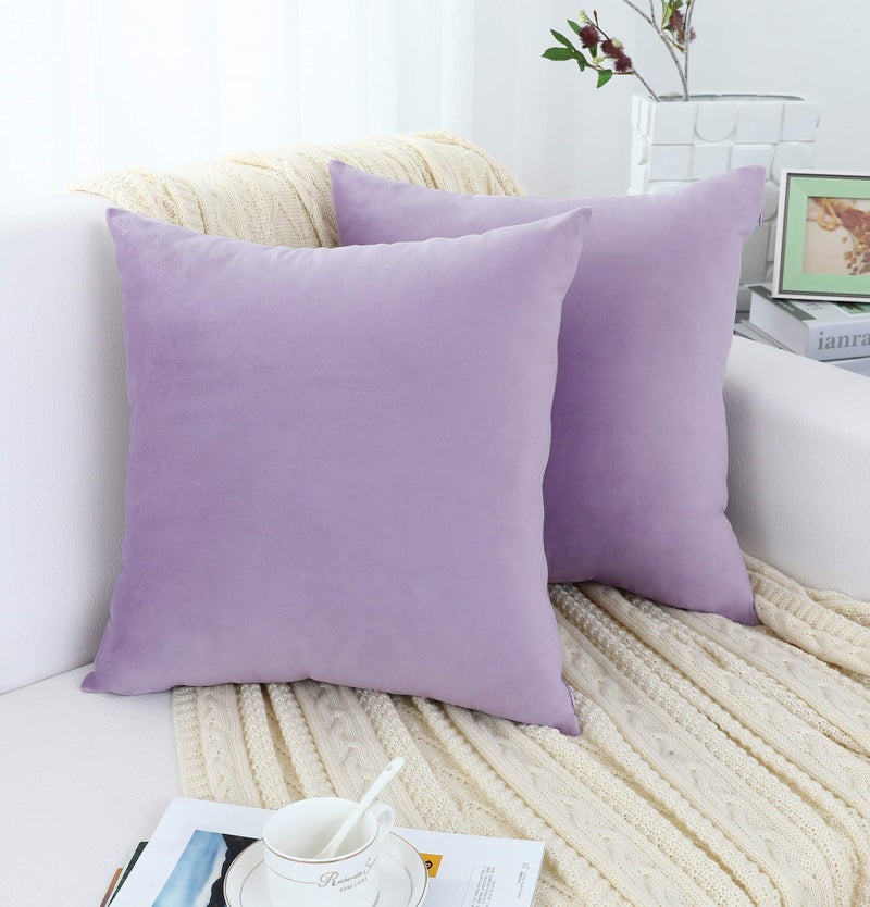 Jeneoo Comfy Soft Thick Velvet Throw Pillow Cases for Sofa Couch, Decorative Solid Square Cushion Covers for Bedroom Car (Lavender, 20 x 20 Inches, 2 Pieces) - Image 2